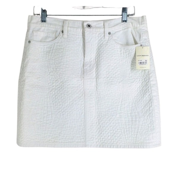 Lucky Brand Quilted Denim Skirt Sz 12 /31 Ivory White Summer Casual NWT - Picture 1 of 12